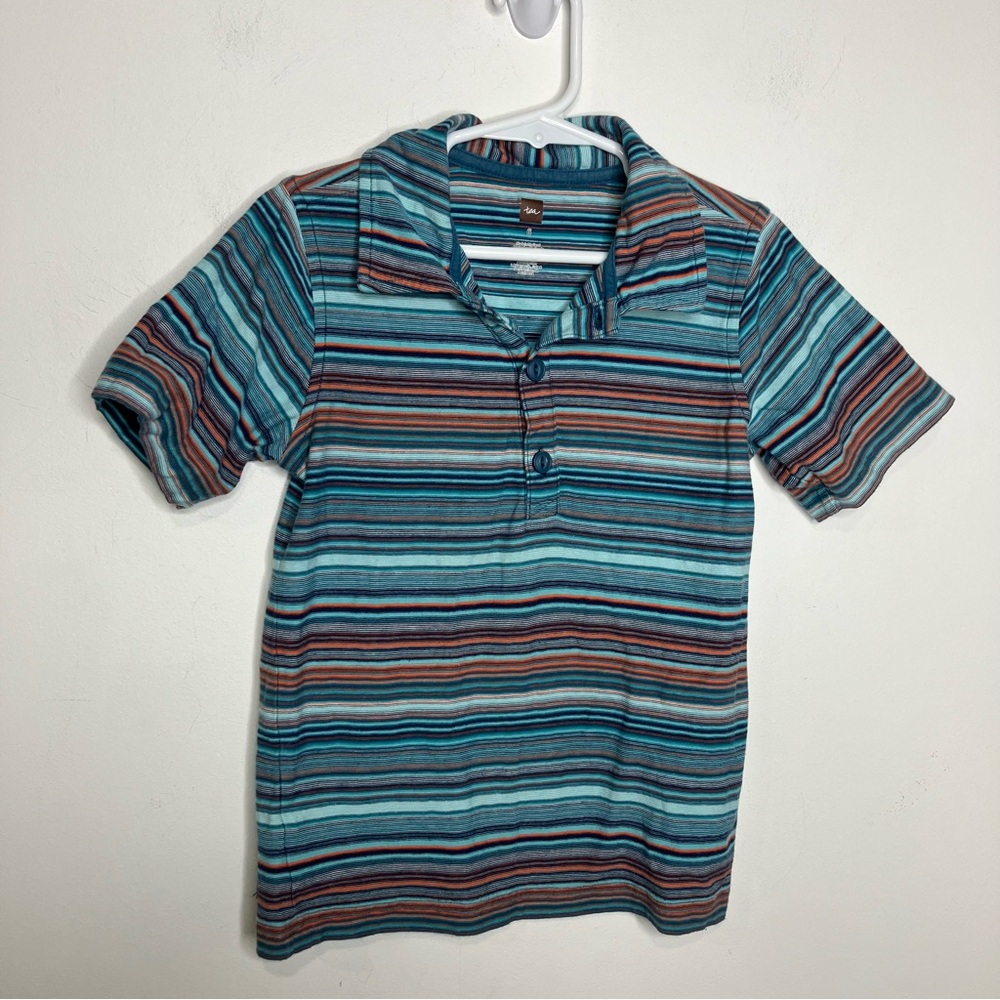 Tea‎ teal striped polo shirt casual boys size 6 100% cotton